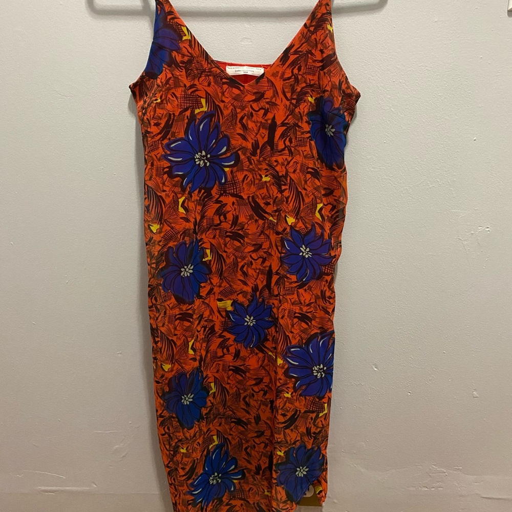Zara asymmetrical orange floral dress